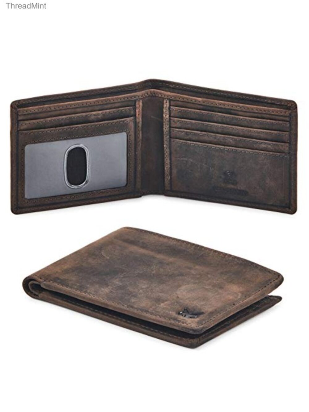 Real Leather Mens Bifold Wallet RFID Blocking Slim Front Pocket with ID Window